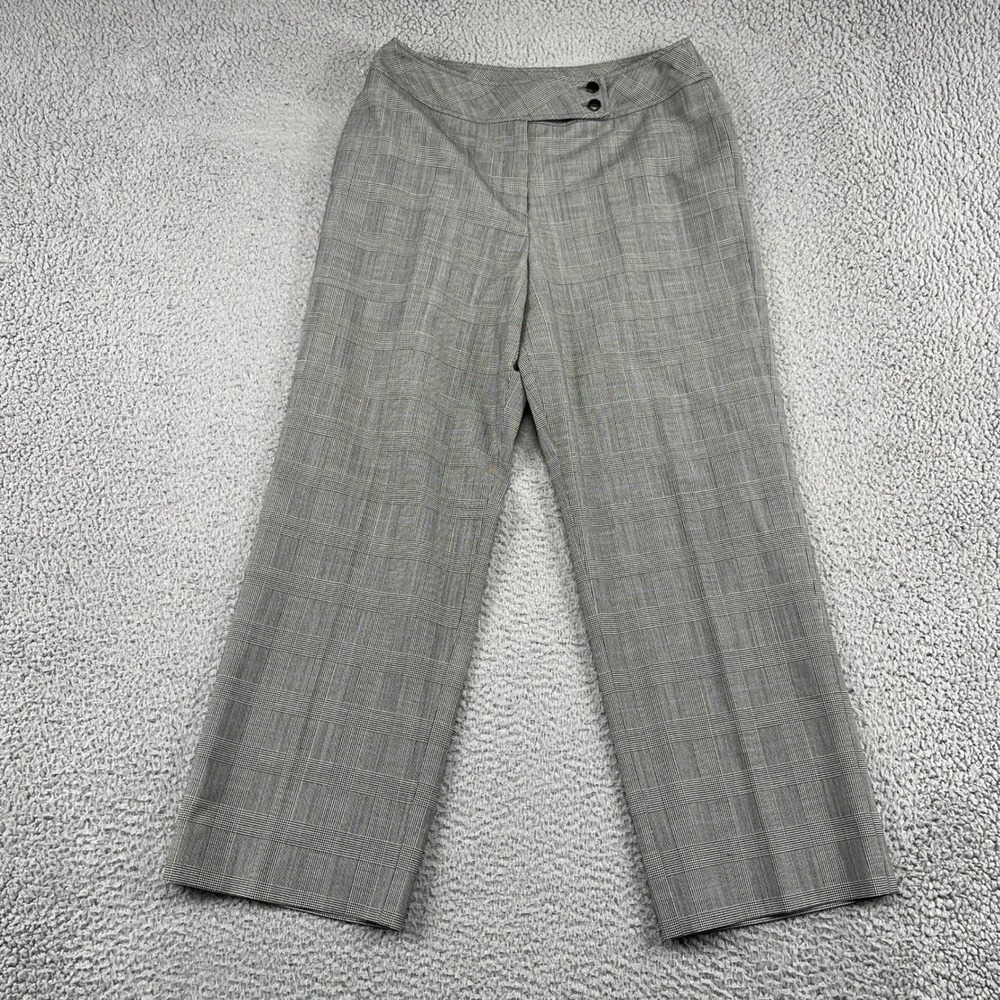 Talbots Trousers Women 12P Gray Glen Plaid Stretch Wool Blend Wide Leg Pants